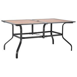Tavolo da Pranzo da Esterno Rettangolare Effetto Legno in Acciaio da 150 cm per 4-6 Persone con Ombrellone da 1,5 m per Giardino/Cortile - Product Image 1