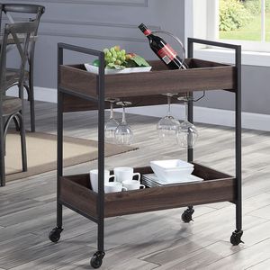 Carrello da portata rettangolare a 2 ripiani in noce e nero per cucine e isole cucina - Product Image 2
