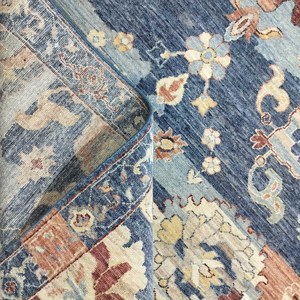 Alfombra Delgada de Lana Pura Anudada a Mano, Resistente a las Arrugas, de Pelo Bajo, con Diseño Floral Oriental Azul y Rojo Óxido para Sala de Estar Moderna - Product Image 4