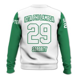 Sudadera Universitaria Personalizada Iota Phi Lambda, Blanca con Verde Esmeralda, con el Escudo de la Hermandad Griega, Desde 1929 - Product Image 6