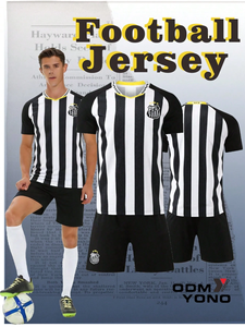 Ensemble de football en polyester pour hommes, noir et blanc rayé, maillot et short, tenue d'équipe pour l'entraînement et les matchs - Product Image 2