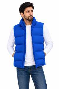 Chaleco Acolchado de Lona Amarilla Gruesa para Hombre, Estilo Industrial, Cuello Alto, Cierre Frontal con Cremallera, Sin Mangas, Chaqueta de Invierno con Relleno de Algodón - Product Image 6