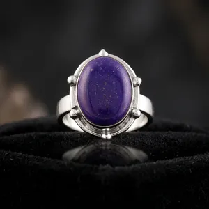925 Sterling Silver <b>Lapis</b> <b>Lazuli</b> Oval <b>Ring</b> Bezel Setting Classic Gemstone Jewelry Unisex Everyday Wear - Product Image 2