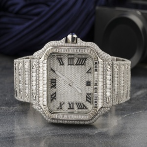 Montre de luxe Moissanite sertie de pierres, cadran carré baguette, chiffres romains, bijoux Hip Hop, montre éblouissante - Product Image 1