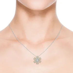 <b>Top</b> Quality 14K 18K Solid Gold 6*4MM 2.1Ct Ethiopian Opal Gemstone Flower Cluster Pendant with IGI Certified Center Diamond OEM - Product Image 5
