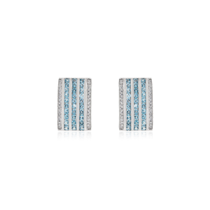 Handmade 925 Sterling <b>Silver</b> Natural Blue Topaz & Diamond Wide Statement Fine <b>Studs</b> <b>Earring</b> For Women's - Product Image 1