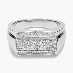 Anillo de Diamantes Naturales de Cuatro Hileras para Hombre con Corte Brillante Redondo en Oro Blanco de Lujo - Product Image 1