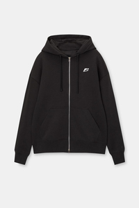 Sweat à capuche zippé oversize noir pour homme, 100 % coton molletonné, décontracté, avec logo frontal, idéal pour l'automne, fabriqué aux États-Unis - Product Image 3