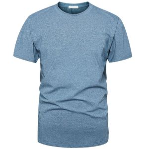 Camiseta de Algodón para Hombre, Cuello Redondo, Manga Corta, Color Azul Sólido, Corte Regular, Informal, Tejido de Punto, Transpirable, Diseño Liso Teñido, Personalizable - Product Image 1