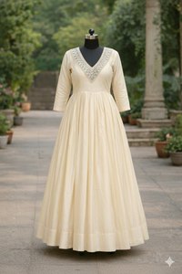 Conjunto de Vestido/Kurti Elegante de Georgette de Seda Bordado Multicolor para Madre e Hija, Largo Regular, Precio al por Mayor para Bodas - Product Image 3