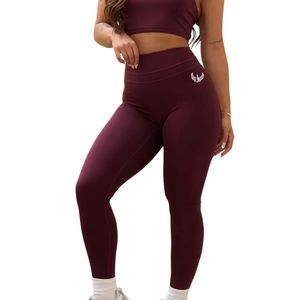 Burgundy Compression Legging Women High Waist Workout Tights Stretch Gym Yoga Pants Activewear Bottoms Daily Wear - Product Image 1