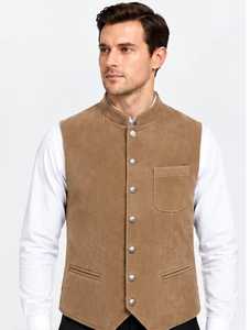 Men's Corduroy <b>Vest</b> Mandarin Collar Button Closure Full <b>Sleeve</b> - Product Image 1