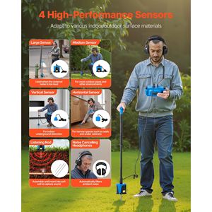 Rilevatore di perdite d'acqua a 4 sensori con touchscreen da 7 pollici, localizzatore di tubature interrate 1Hz-10000Hz, tester per uso domestico - Product Image 4