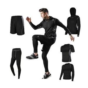 New Arrival Men 5Pcs Compression Pants Shirt Top Long Sleeve Jacket Athletic Sets Gym Clothing Men Workout