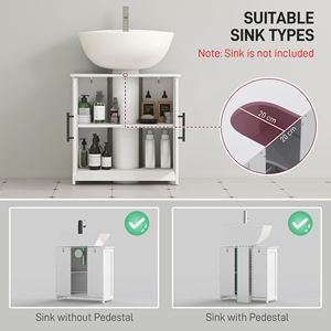 Mobiletto da Bagno Stile Rustico con Lavabo Integrato, 2 Ante Scorrevoli e Ripiano Regolabile, Colore Bianco - Product Image 4