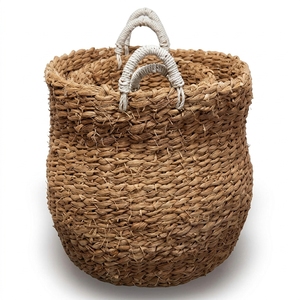 Cesta Redonda de Seagrass Natural Tejida a Mano con Asa, para Almacenamiento, Macetero, Cesto de Lavandería, Decoración y Diseño Artístico Puro - Product Image 1
