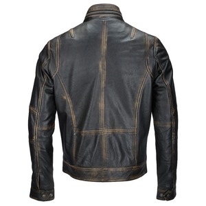 Veste de moto en cuir véritable pour homme, fermeture éclair, style motard, vêtement d'automne, coupe classique - Product Image 5