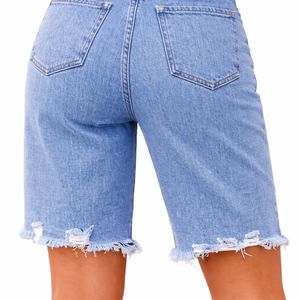 Shorts en jean délavé vintage pour femme, taille mi-haute, décontracté, mode estivale, coupe confortable, léger - Product Image 6
