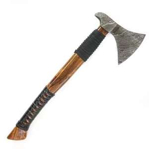 Hacha de Acero de Damasco con Mango de Madera y Funda de Cuero, Hacha de Caza de Grado Industrial para Exteriores - Product Image 3