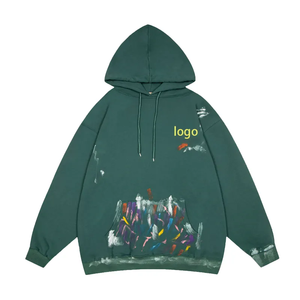 เสื้อฮู้ดดี้โอเวอร์ไซส์ผู้ชาย สีพื้น ผ้าฝ้ายเฟรนช์เทอร์รี่ ลายเพ้นท์มือ สวมใส่ได้ในฤดูใบไม้ร่วง ทรงปกติ แบบถัก - Product Image 5