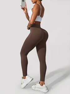 Leggings marron taille haute sans couture sculptants et compressifs pour le yoga et la course à pied pour femmes - Product Image 3