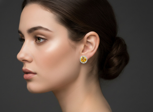 Pendientes Clásicos Minimalistas de Plata 925 con Baño de Rodio, Engaste de Garra, Halo de Citrino y Moissanita para Mujer, Regalo para Fiestas y Uso Diario - Product Image 3