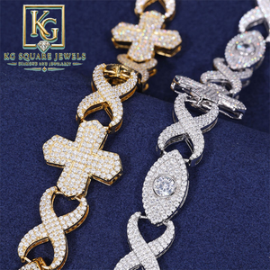 Collar de eslabones cubanos con cruz de moissanita Iced Out, de plata 925, chapado en oro y plata, cadena con colgante para hombre, joyería de fiesta - Product Image 2