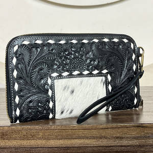 Handcrafted Tooled Floral Leather Wristlet Wallet High Quality Cowhide Genuine Leather Stylish Cash Holder Evening <b>Women</b> <b>Clutch</b> - Product Image 2