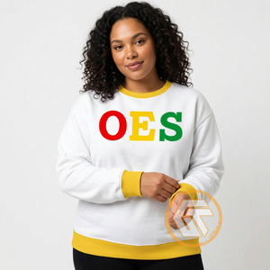 GREEK TREASURES OES เสื้อสเวตเชิ้ตผ้าฟลีซคอกลมสำหรับผู้หญิง สีขาว แต่งขอบสีเหลือง ผ้าฝ้ายถัก เป็นมิตรกับสิ่งแวดล้อม เสื้อผ้าลำลองสำหรับฤดูใบไม้ร่วง - Product Image 4