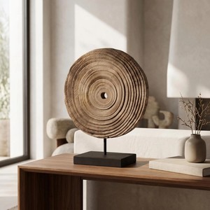 Handmade Wooden Circular Sculpture <b>Abstract</b> Geometric <b>Art</b> Tabletop Decor Minimalist Living Room Ornament - Product Image 4