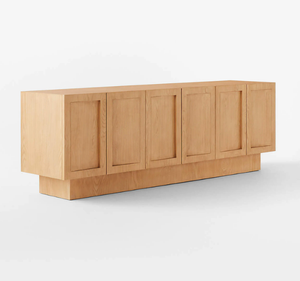Scandinavian Modern Plinth Base Solid Teak <b>Sideboard</b> Credenza Luxury Kitchen Buffet Cabinet with Six Doors <b>Storage</b> - Product Image 2