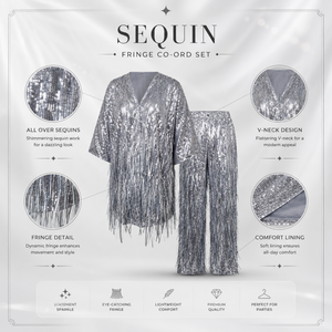 Luxury All Over <b>Sequin</b> Fringe Pattern | Tassel Embellished Co Ord Set| <b>Art</b> Deco Inspired Vertical <b>Sequin</b> Texture Glamorous Dress - Product Image 5