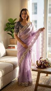 Reglance Royal Zari Shimmer Space Saree Luxe Embroidery Glamorous Elegant Trendy Complete Designer Saree Set Latest Gujarat for - Product Image 6