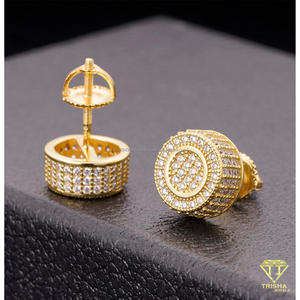 Pendientes de tuerca cilíndricos redondos con incrustaciones de moissanita y diamantes, chapados en oro, de plata de ley 925, joyería de lujo estilo hip hop para hombres y mujeres - Product Image 2
