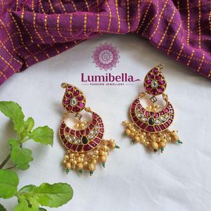 Gold Plated Freshwater Pearl Drop Earrings with Diamond and Tassel Design - Product Image 1