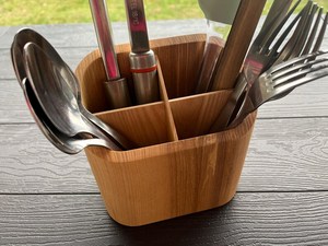 Ash Wood Kitchen Utensil Organizer: Cutlery Holder for Dining <b>Table</b> - Product Image 3