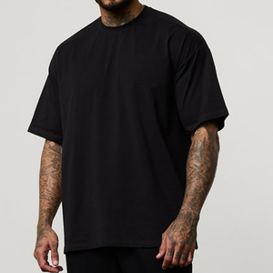 Men's Oversized <b>Black</b> Cotton Jersey <b>T</b>-<b>Shirt</b> Short Sleeve O-Neck Casual Solid Color Plain Dyed Knitted Fit - Product Image 3
