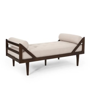 Chaise longue de style mid-century moderne avec revêtement en tissu capitonné et pieds coniques en teck pour salon, chambre et hôtel - Product Image 3