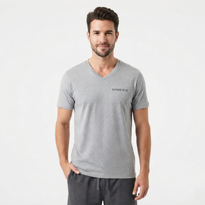 Custom Printing Men's Cotton V Neck T Shirt Heavyweight Regular Size Breathable Plain Tee Soft Casual <b>Clothing</b> - Product Image 4