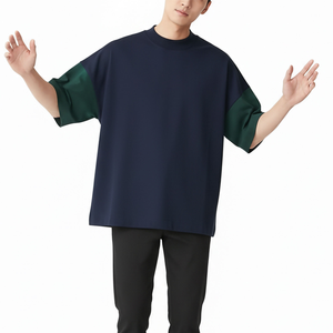 T-shirt décontracté pour homme, coupe droite, col rond, manches courtes, épaules tombantes, imprimé lettres tricotées sur le devant, respirant, 100 % coton - Product Image 5