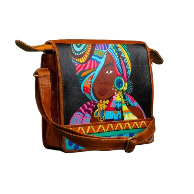 Genuine Goat Leather India Hand Made Paintings On Leather Messenger Bag By Venus Leather India