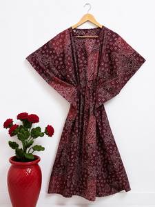 Women Cotton Maxi <b>Kaftan</b> Dress V-neck Boho Floral Printed Eco-Friendly Beach Cover Batwing Sleeve Regular Fit <b>Summer</b> Resort Wear - Product Image 3