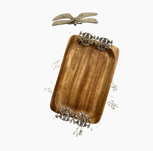 Classic Rectangular Mango Wood <b>Tray</b> With Lotus Broach Food <b>Snacks</b> Serving <b>Tray</b> Noodle Bowl Serving <b>Tray</b> For Wholesale Suppliers - Product Image 3