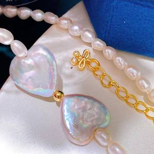 Collier baroque en forme de cœur à la mode pour femmes, collier en perles de millet d'eau douce, chaîne de clavicule, bijoux en perles populaires - Product Image 4