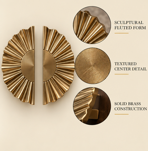 Poignée de porte Sunburst Fan, finition or antique, poignée de meuble demi-lune cannelée, quincaillerie décorative pour intérieurs de luxe - Product Image 3