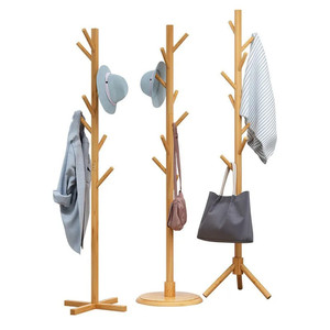 Multifunction Bamboo Coat Stand Tree Single Tier 8 Hooks Entryway Bedroom Kitchen Living Room Coat Racks <b>Space</b>-<b>Saving</b> <b>Hanger</b> - Product Image 1