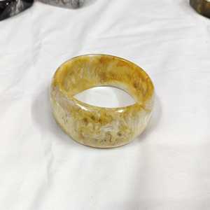 Classic <b>Jade</b> <b>Bangle</b> Bracelet With Yellow And White Marbled Pattern Unisex Fashion Jewelry - Product Image 1