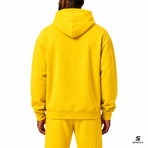 Sweat-shirt à capuche jaune pour homme SINEWY, coupe classique, en molleton écologique 100% coton avec poche avant, couleur unie, style hiver - Product Image 5
