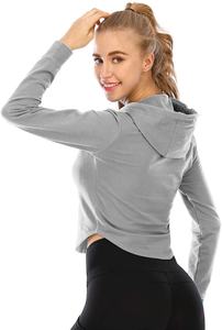 Sweat à capuche à manches longues pour femme, haut court et décontracté, avec cordon de serrage, Fitness, vente en gros - Product Image 4