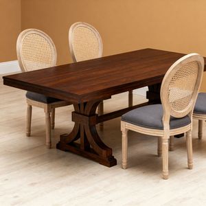 Ensemble de 2 chaises de salle à manger de style campagnard français, chaise en tissu vintage de style farmhouse avec pieds et dossier en bois massif, rembourrées en rotin - Product Image 6